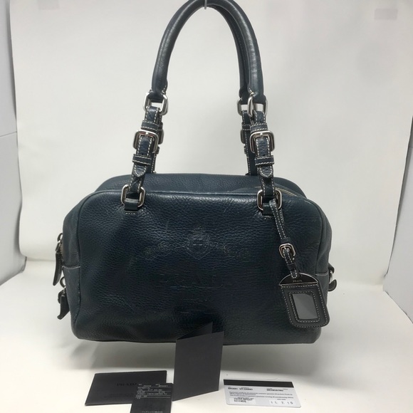 Prada Blue Vitello Daino Embossed Leather Satchel - Picture 1 of 8